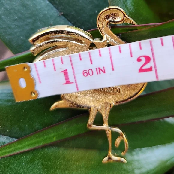 Vtg GIORGIO Flamingo Glitzy Barbie Gems PINK Rhinestones GOLD Marked Brooch NWOT - Picture 8 of 12
